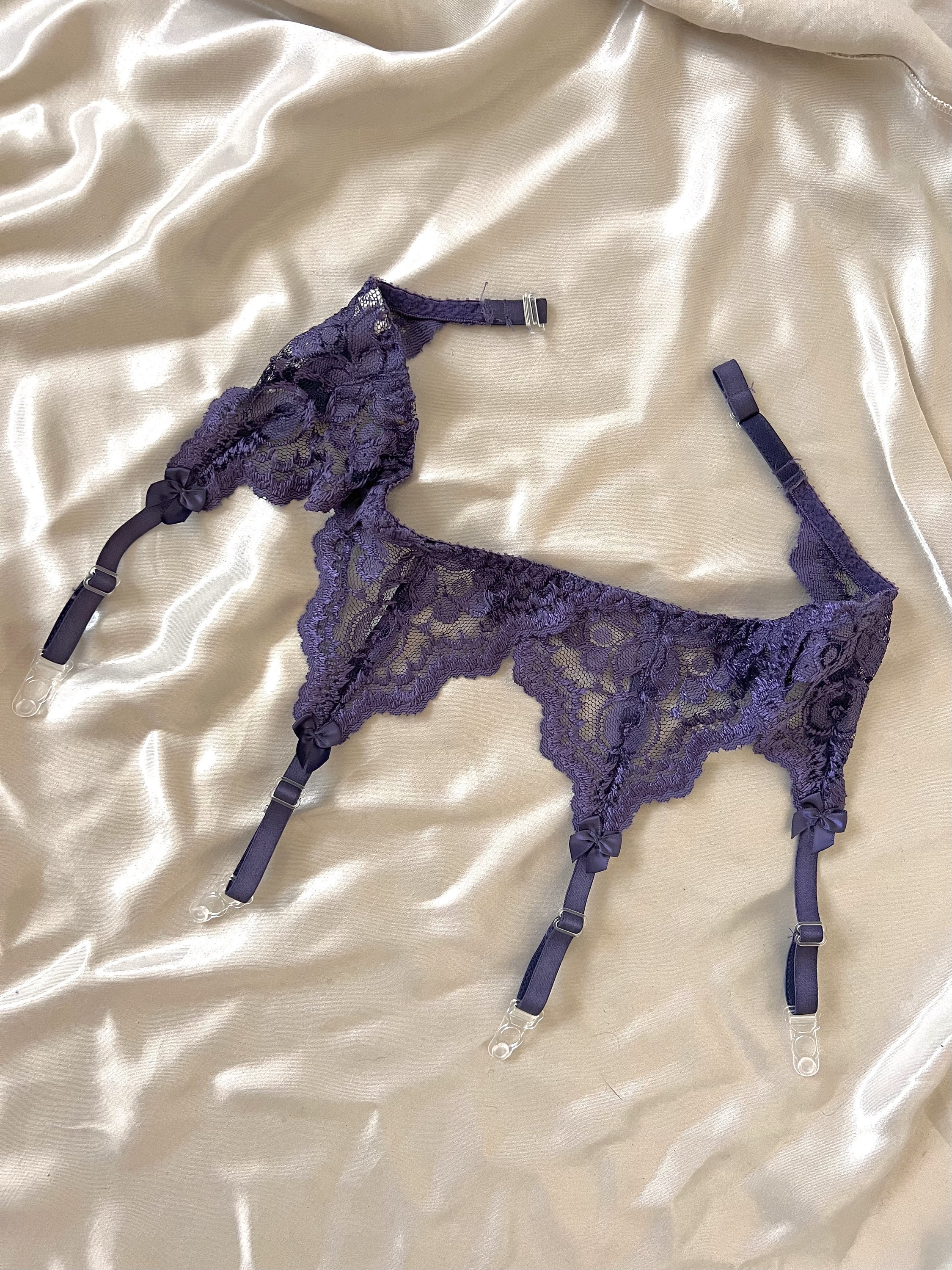 purple suspender belt