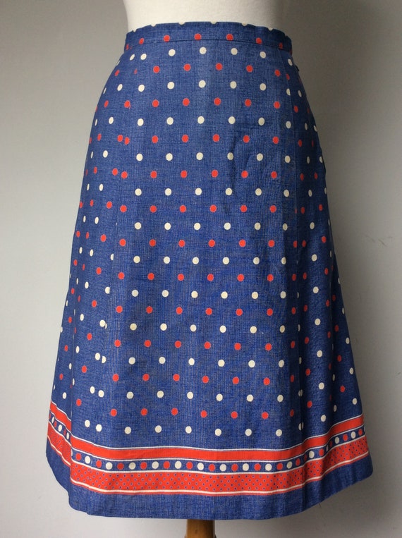 70s Blue Red Cotton Summer Skirt POLKA DOT Patter… - image 8