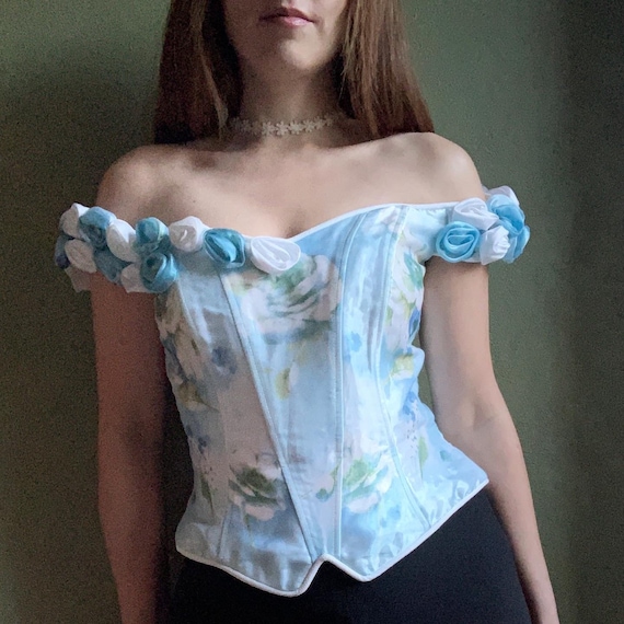 1990s Off Shoulder Corset Top, Floral Corset, Butt