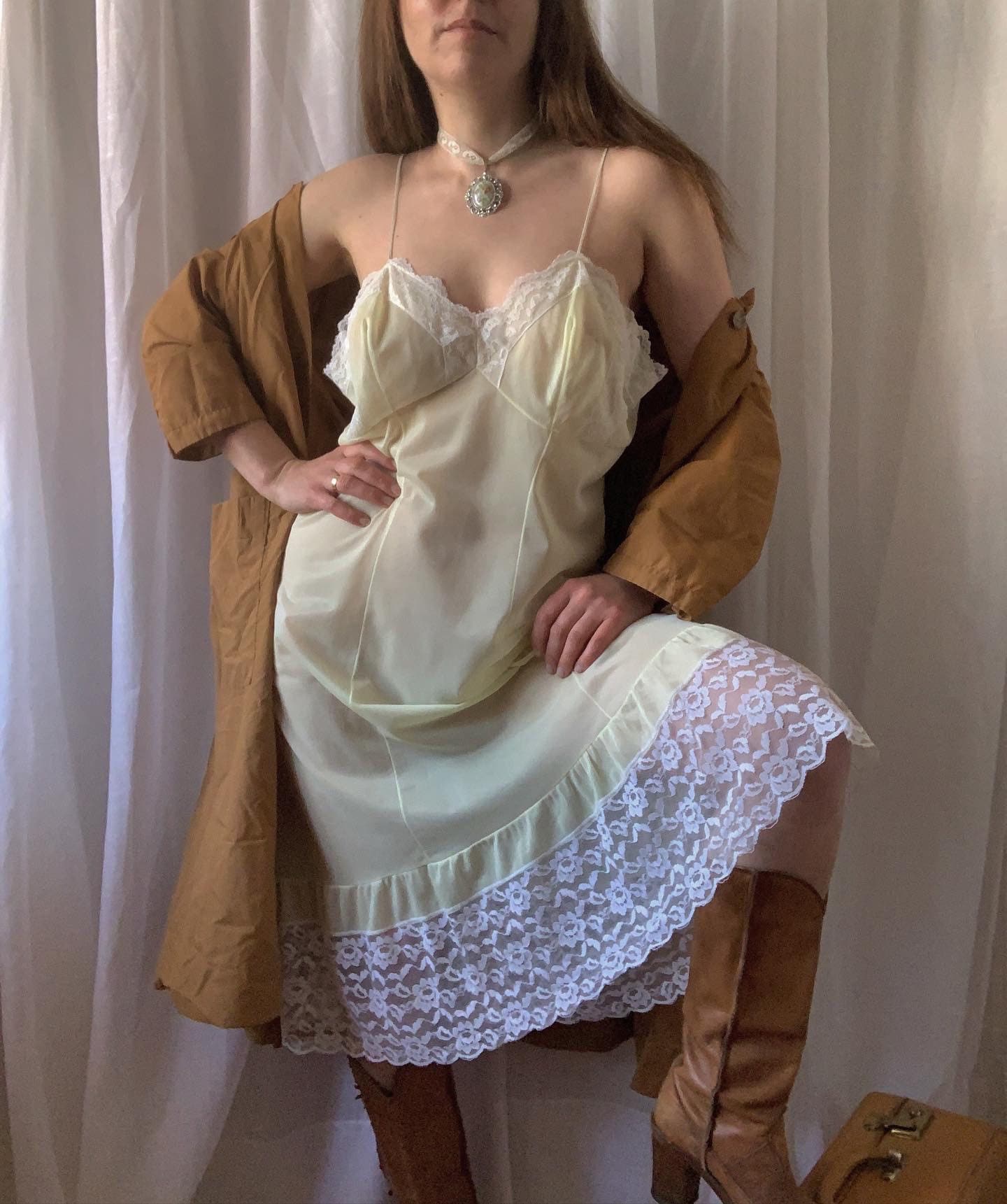 1950s Yellow Slip Dress Vintage Nylon Slip Dress 1940s Underdress