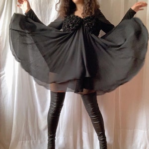 Black Babydoll Dress MAX DINE 90s - Flower Bra - Fembot Style. Sheer Layered Skirt