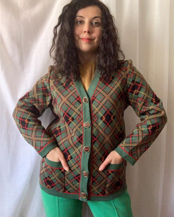 1970s Tartan Cardigan | Size Small | Vintage Cardigan