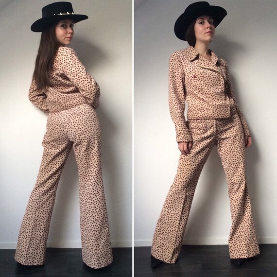 1960s Floral Corduroy Twin Set, Pants and Jacket, Flare Pants, Hippie Two Piece Set, Hippie, Penny Lane