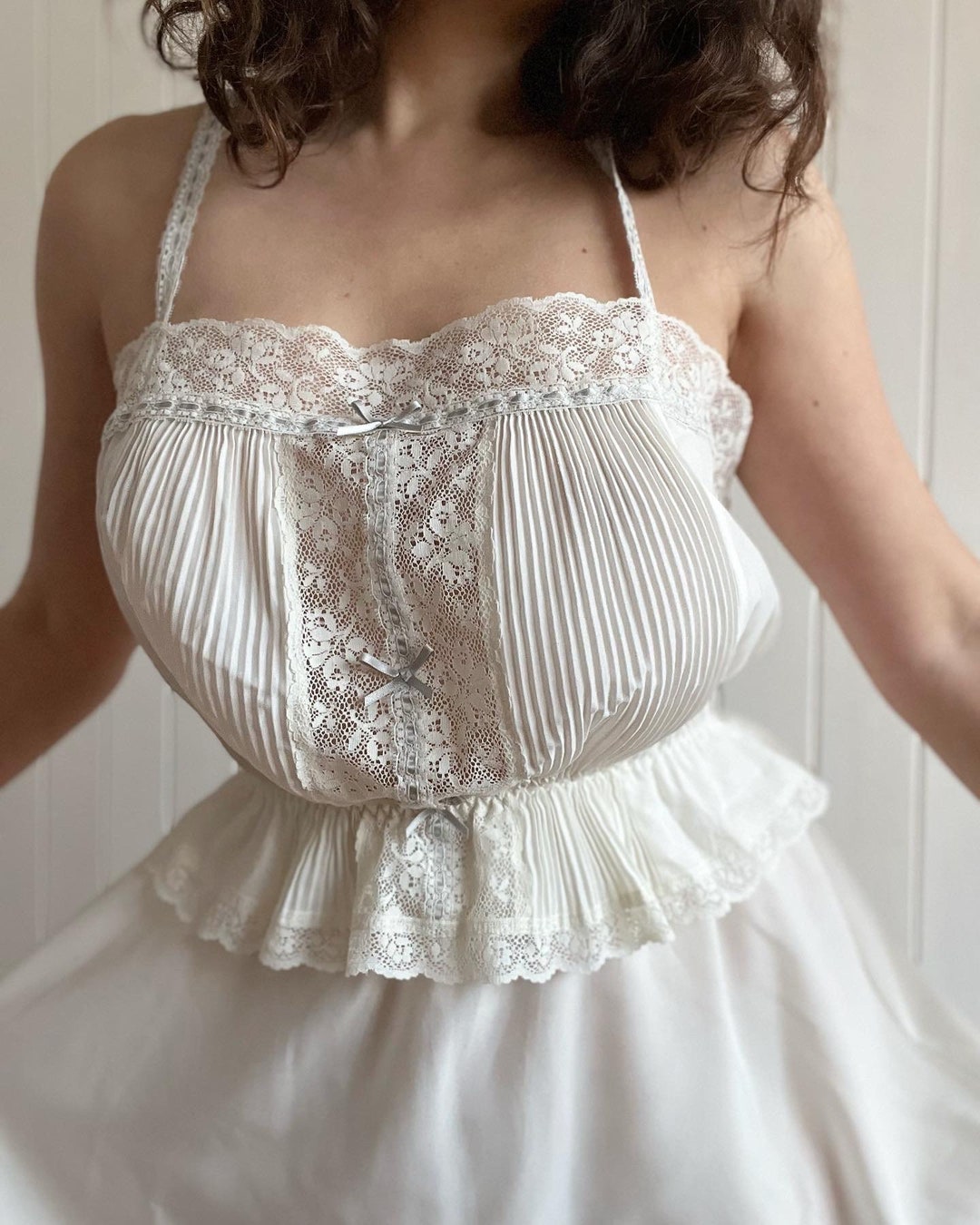 80s 90s White Night Gown ST. MICHAEL Size Medium Large Vintage Boudoir ...