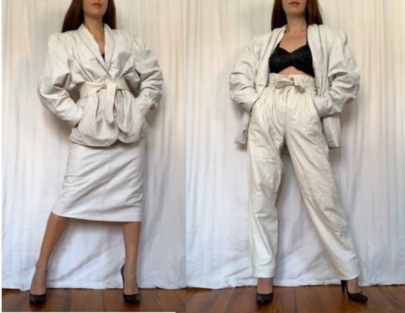 1980s Three Piece LEATHER SET, White Leather Pants