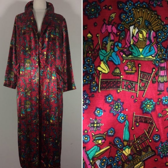 1940s 1950s Evening Robe, NOVELTY PRINT, Satin Ori