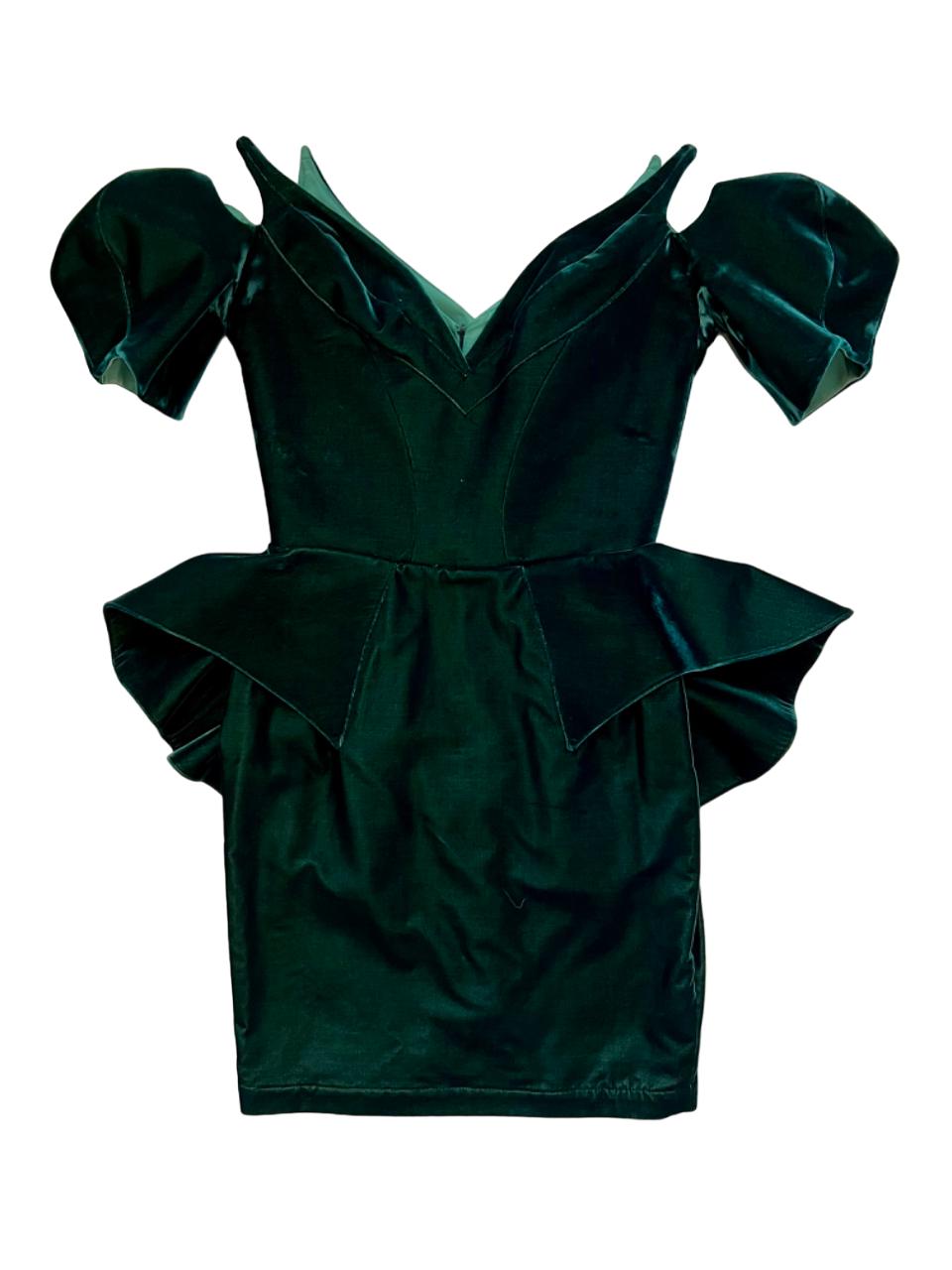 Vintage 80s THIERRY MUGLER Iconic Vapire Dress Green Velvet PEPLUM Basque  Dress Size Medum - Etsy