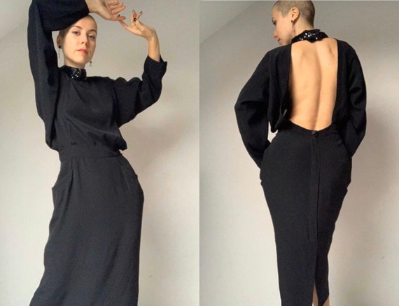 1990s Open Back Dress BLACKY DRESS Vintage Wiggle