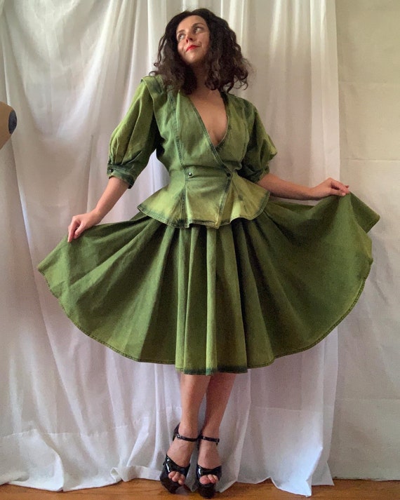 80s Designer UNGARO Acid Wash Denim Skirt and Bla… - image 5