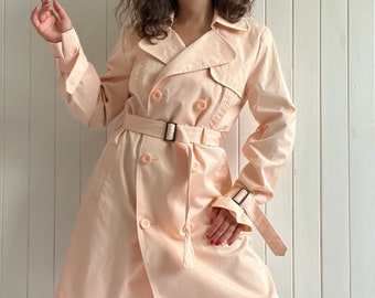 Early 00s NAF NAF Pastel Pink Cotton Trench Coat   Size Medium