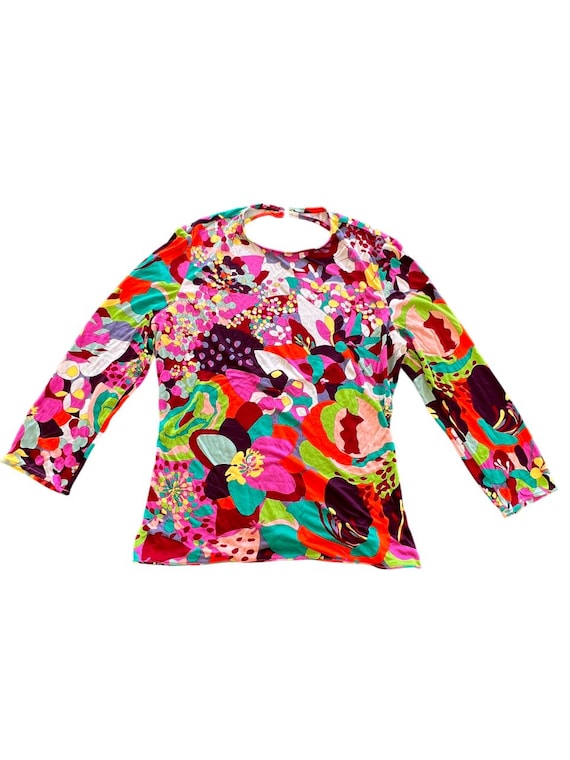 Vintage 90s GIANNI VERSACE Stretch Jersey Top | 70s Style Abstract 