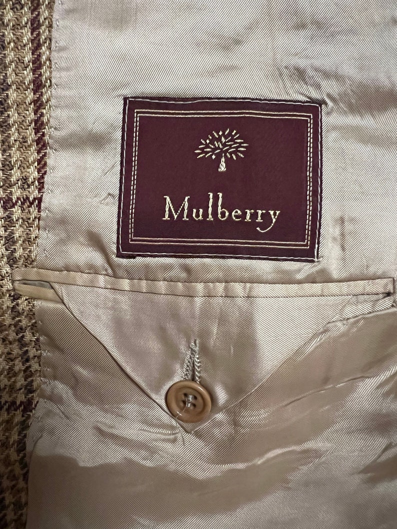 Vintage des années 90 MULBERRY beige pied-de-poule Tweed laine hommes blazer taille grande preppy décontracté à carreaux veste de costume image 4