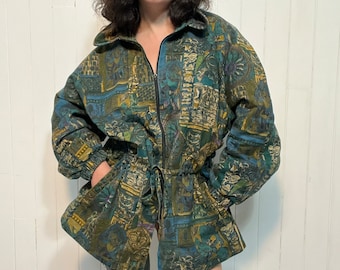 90s COTTON Parka GOTHIC Architecture Pattern Retro Winter Sport Ski Snowboard Jacket