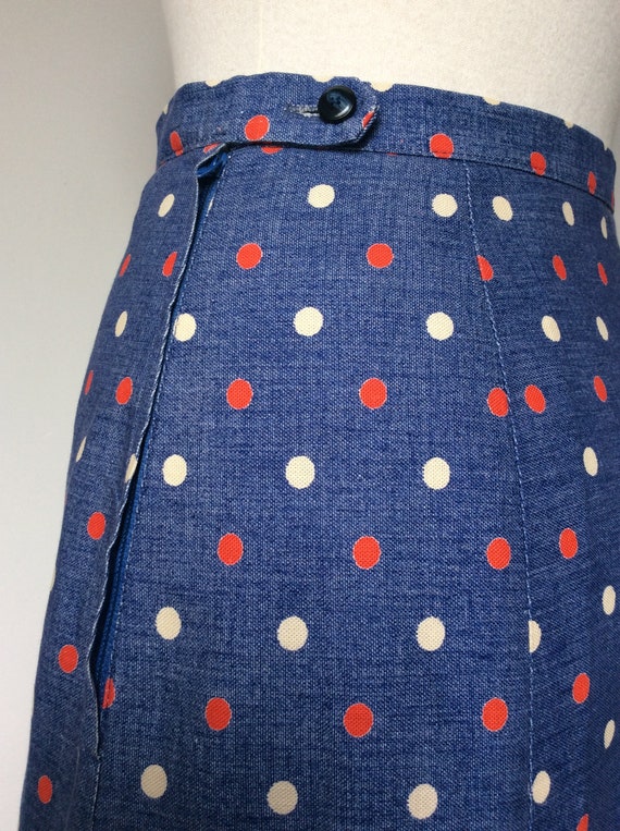 70s Blue Red Cotton Summer Skirt POLKA DOT Patter… - image 10