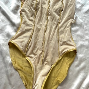 Maillot de bain une pièce bustier doré GOTTEX vintage des années 80 et 90, maillot de bain corset jaune froncé image 8
