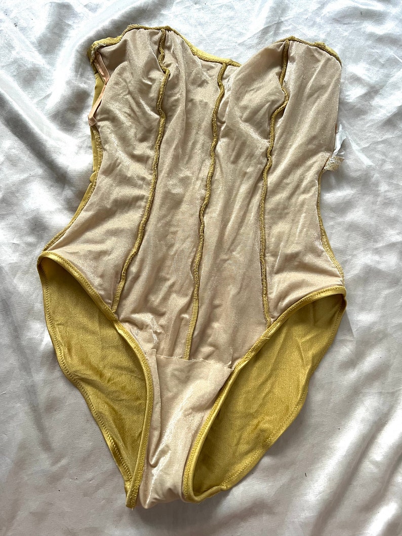 Vintage 80s 90s GOTTEX Golden Bustier One-Piece Swimsuit Yellow Gathered Corset Bathing Suit image 8