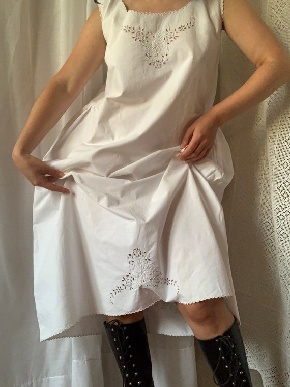 Antique French Cotton Under Dress | Butterfly Emb… - image 3