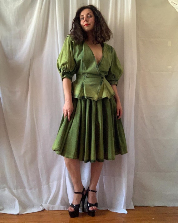 80s Designer UNGARO Acid Wash Denim Skirt and Bla… - image 1