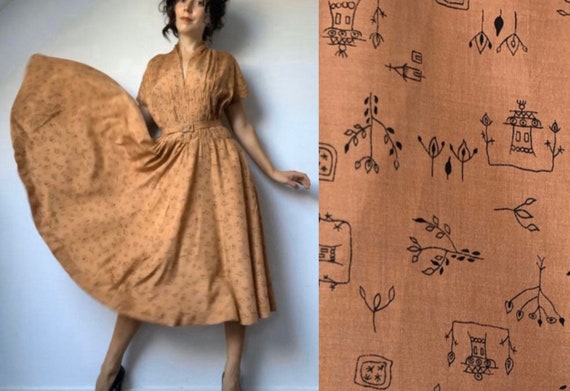 1930s Silk Dress, Antique Dress, Size Medium