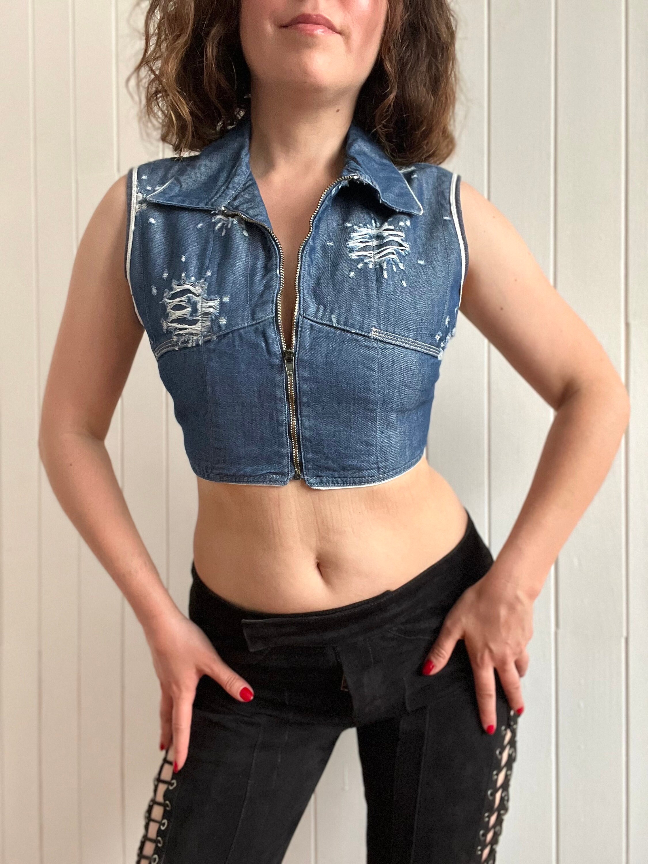 Y2K Vest Adult Large Velour Blue Full Zip Sleeveless Velvet