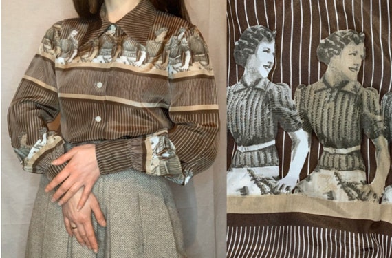 1970s Blouse with Novelty Print, Vintage Blouse
