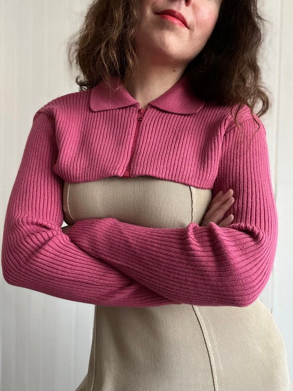 珍しい Vintage Size Free Stock Dead Shrug Knit Rib Pink Pastel Y2K Clothing