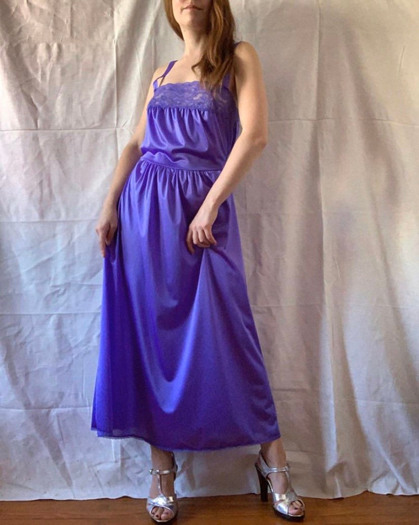 1970s Long Purple Slip Dress Vintage Silky Night Gown Etsy