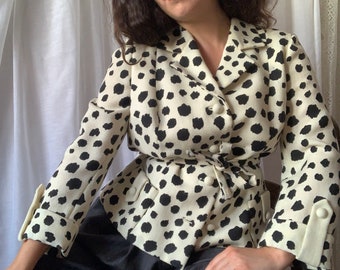 80s Dalmatian Dots Blazer Vintage Animal Print Cow Print Jacket Size Small