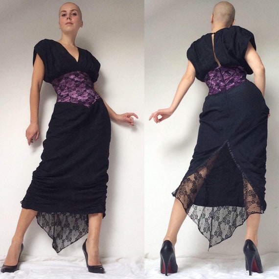 1980s Silk Dress with Spider Web Lace Train, SYMPH