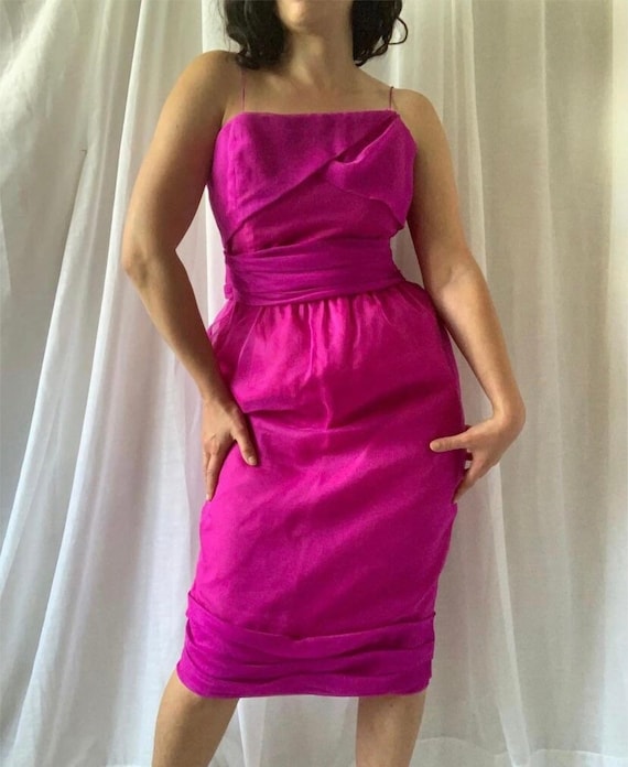 ROBERTO FABRIS Designer Pink Silk Cocktail Dress - 1980s Vintage - Size Medium