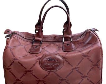 LONGCHAMP Terracota Leather Monogram Boiler Bag, Vintage 1990-00s, Rare!