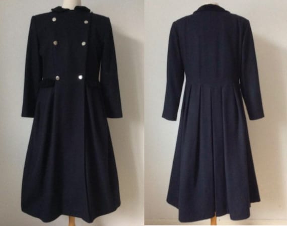 Vintage CACHAREL Coat, 1980s, Black Woolen Coat, M
