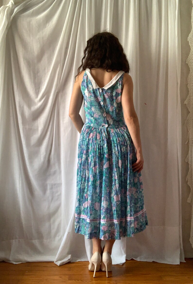 80s 90s Floral Dress RENE DERHY Vintage Romantic Summer Dress Size Small image 4