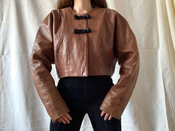 1980s leather bolero jacket, vintage cropped leath
