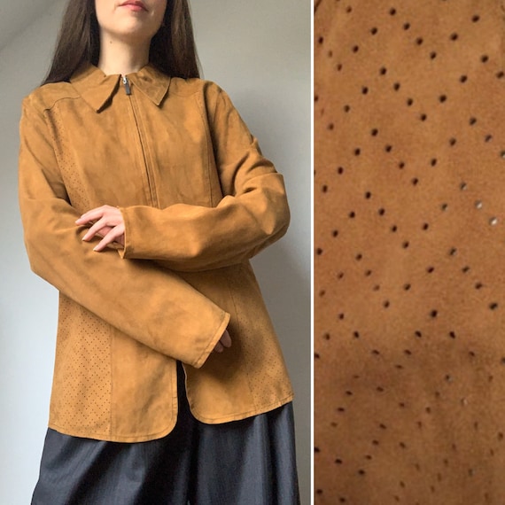 Vintage Suede Blouse, ARMA, Y2K Leather Blouse