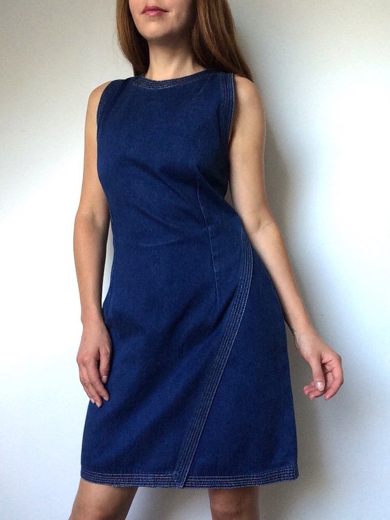 90s VERSACE JEANS COUTURE Blue Denim Wrap Dress S… - image 5