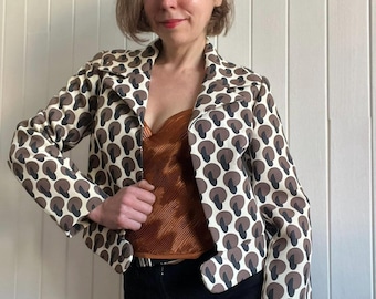 Vintage 1960s MOD Geometric Print Cropped Blazer - Bold Retro Statement Jacket - Size Small