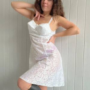 Vintage Soviet 70s White Sheer Lace Slip Dress Pointy Bullet Bra Cups  Transparent Full Slip Under Dress Size Medium - Etsy
