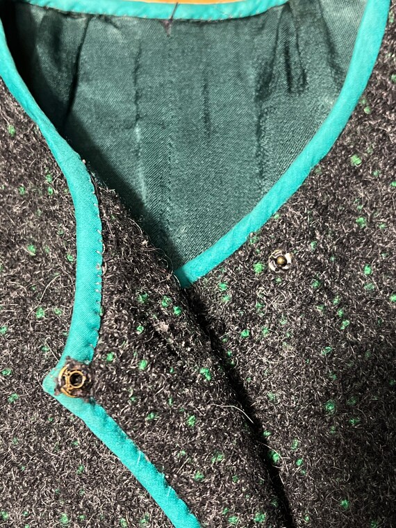 Vintage 50s 60s Dark Green Woolen Coat Midcentury… - image 7