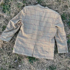 Vintage des années 90 MULBERRY beige pied-de-poule Tweed laine hommes blazer taille grande preppy décontracté à carreaux veste de costume image 6