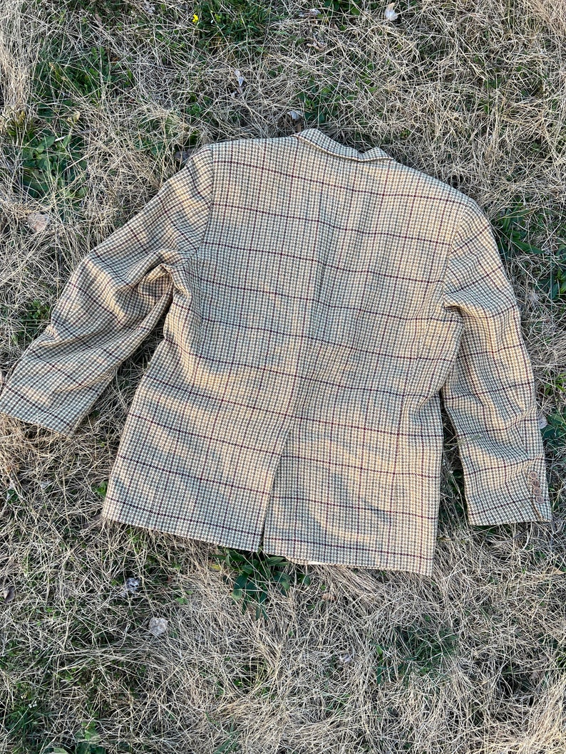 Vintage des années 90 MULBERRY beige pied-de-poule Tweed laine hommes blazer taille grande preppy décontracté à carreaux veste de costume image 6