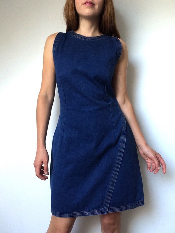 90s VERSACE JEANS COUTURE Blue Denim Wrap Dress S… - image 7