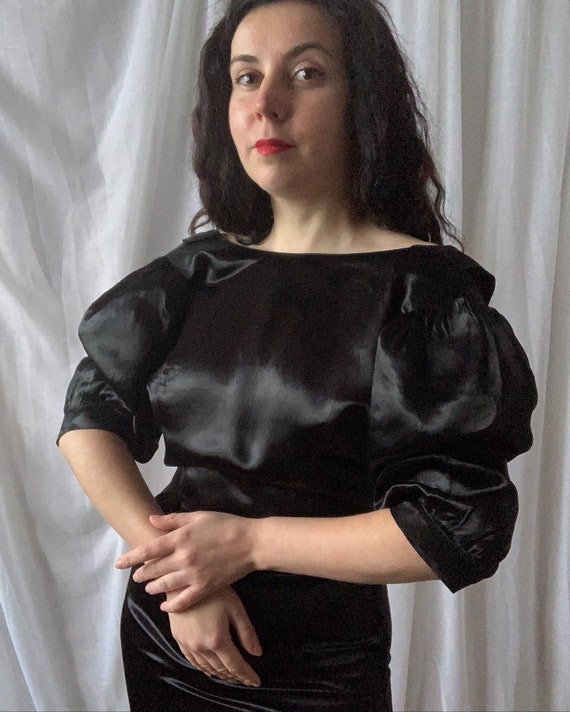 80s Black Satin Dress ETAM Size Small EU36 Open Back Side - Etsy
