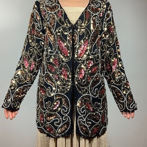 Vintage 80s SEQUINED Paisley JACKET - Size Medium - SILK Embroidered  Evening Cocktail Party Blazer