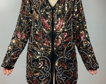 Vintage 80s SEQUINED Paisley JACKET - Size Medium - SILK Embroidered  Evening Cocktail Party Blazer