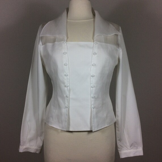 1990s ANNE FONTAINE White Cotton Blouse, Minimalis