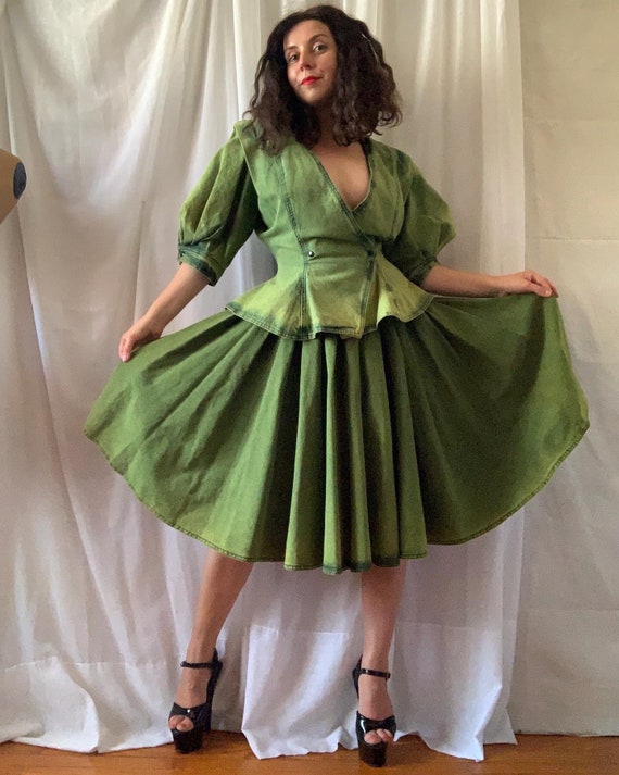 80s Designer UNGARO Acid Wash Denim Skirt and Bla… - image 2