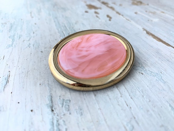 1960s  Oval Pink Plastic Brooch, Framed Brooch - image 2