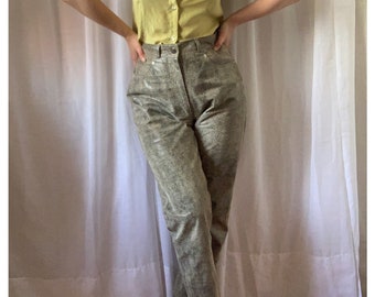 Vintage NINA RICCI Leather Pants - 1990s Lizard Print, High Waist