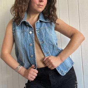 Y2K MISS SIXTY Denim Vest with Ribbed Knit Back  - Size Medium Large